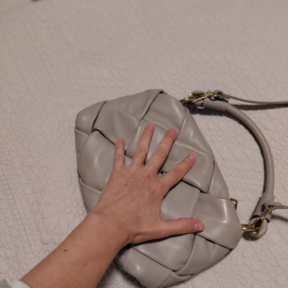 Chic Woven Leather Crossbody Bag Made In Italy Gray. New No Tags
